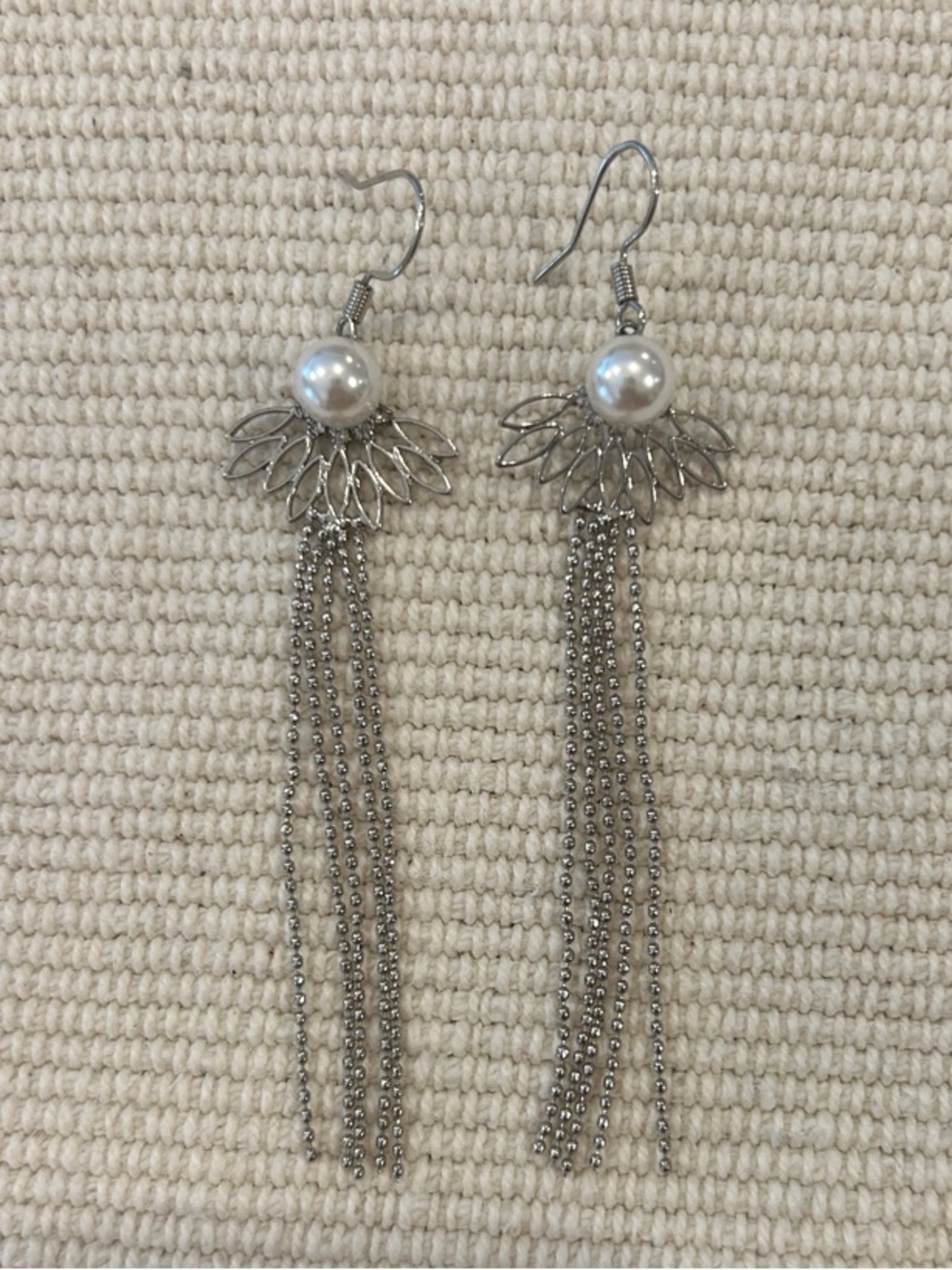 Pearl Accent Silver Tassel Drop Earrings - Women Jewelry